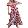 thumbnail image 1 of Femmes V-Cou Floral Split Robe Boho Été Plage Décontracté Longue Robe de Soleil, 1 of 2