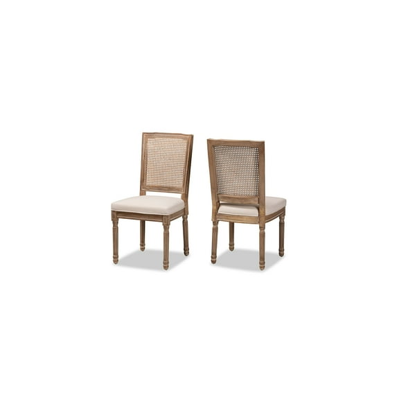 Baxton Studio Louane Beige and Brown Finished Wood Dining Chair Set with Rattan