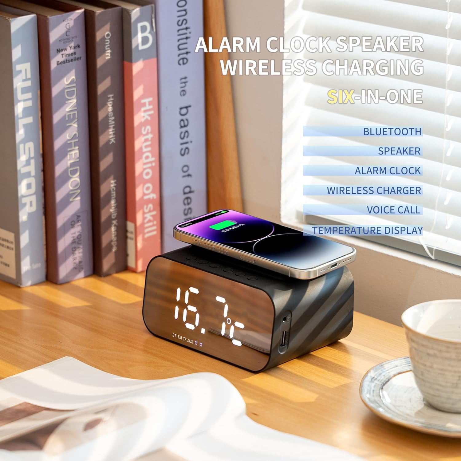 Bluetooth Digital Alarm Clock for Bedroom, Loud Alarm Clock, Wireless Speaker, USB AUX Charger, Hands-Free Calling Function, Dual Alarm, 24 Adjustable Brightness