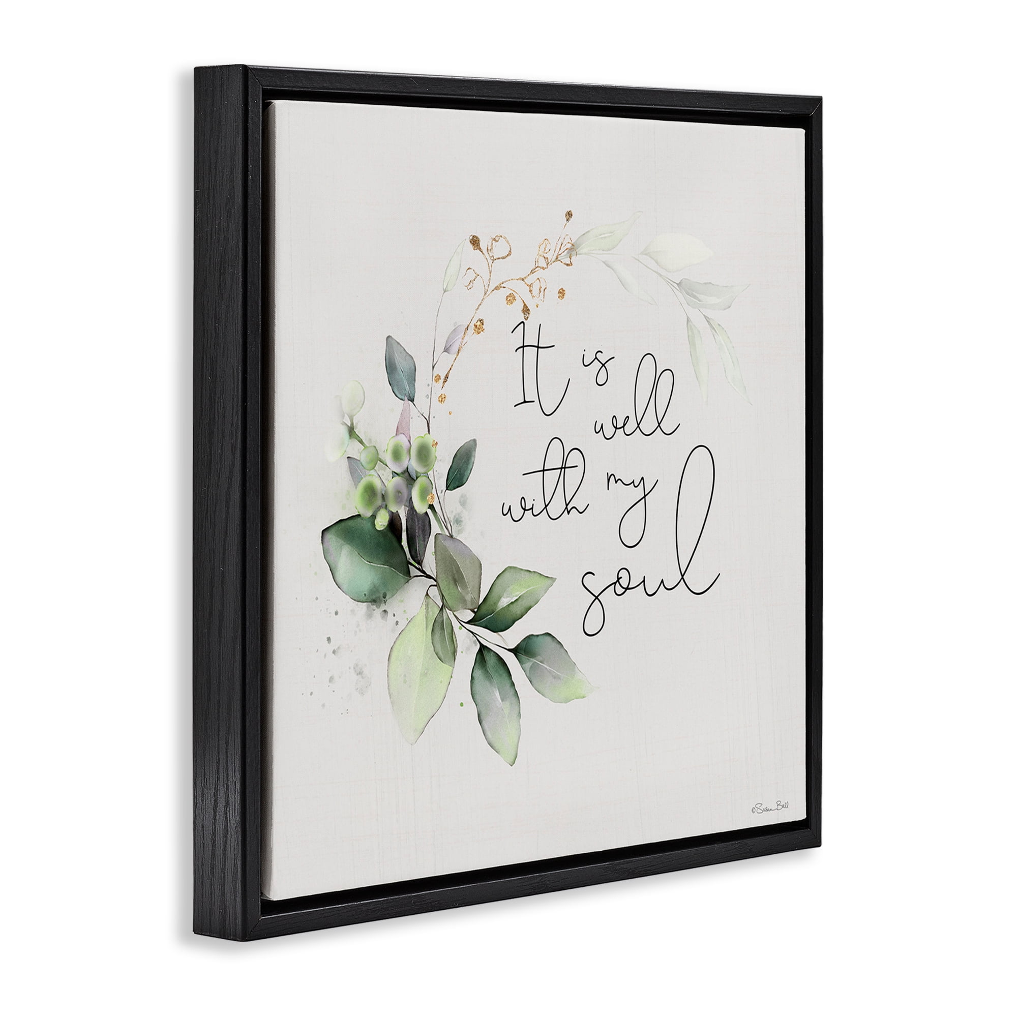 Stupell Industries Well With My Soul Religious Painting Black Floater Framed Canvas Art Print Wall Art, 18 x 18