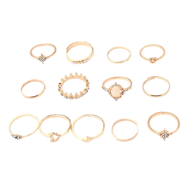 13Pcs Oro Retro Estrella Luna Anillos Set para Chicas Vintage apilables Boho dedo Anillos de aleación de diamantes de imitación Anillos Retro Geometría Joyería