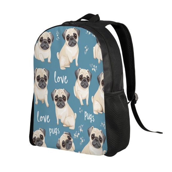 Cute Pug Dog Printed Backpack Double Shoulder Backpack Durable, Spacious, Ergonomic Design for Travel, Work & Outdoor Use
