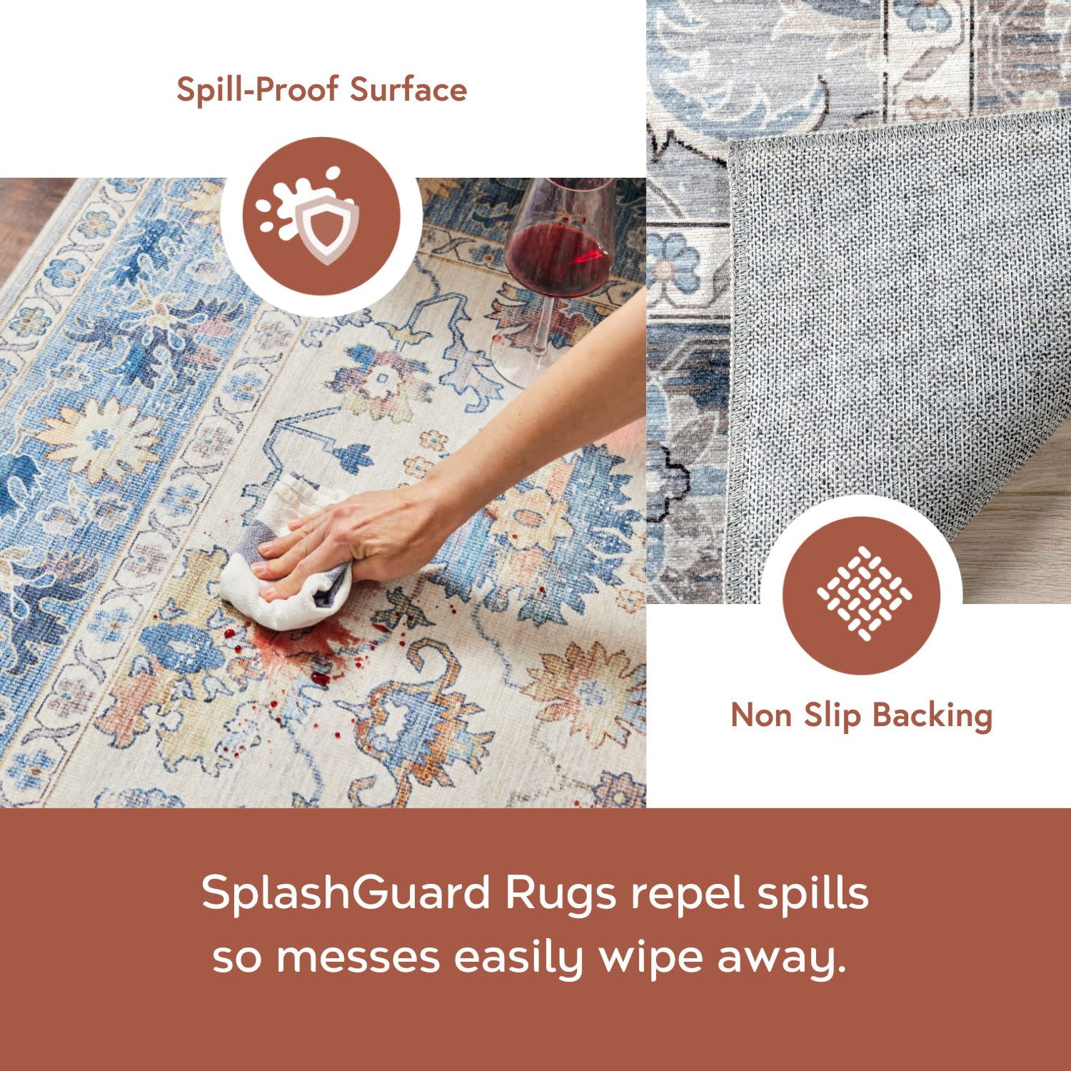 nuLOOM Moxie SplashGuard Traditional Bordered Machine Washable Area Rug, 3' x 5', Moxie Charcoal