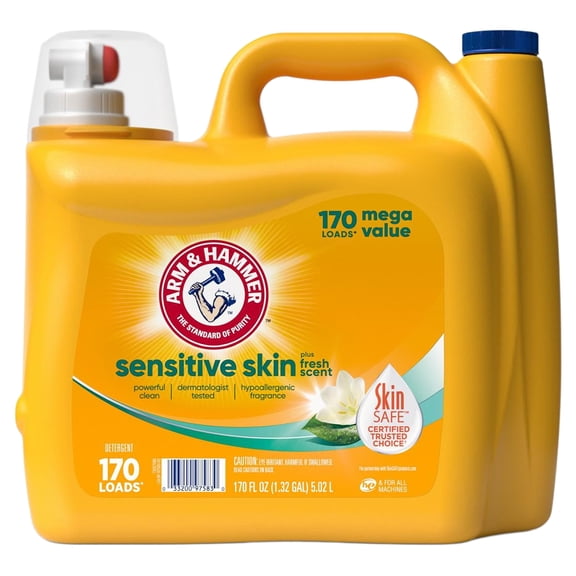 Arm & Hammer Sensitive Skin HE Liquid Laundry Detergent, 170 Loads - Fresh 170 oz