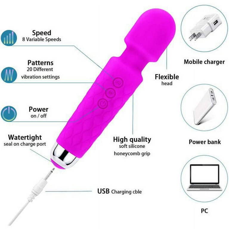 Personal Vibrator Wand Massage, Rechargeable Mini Vibrate Massage Toys, 8  Powerful Speeds 20 Vibration, Pink