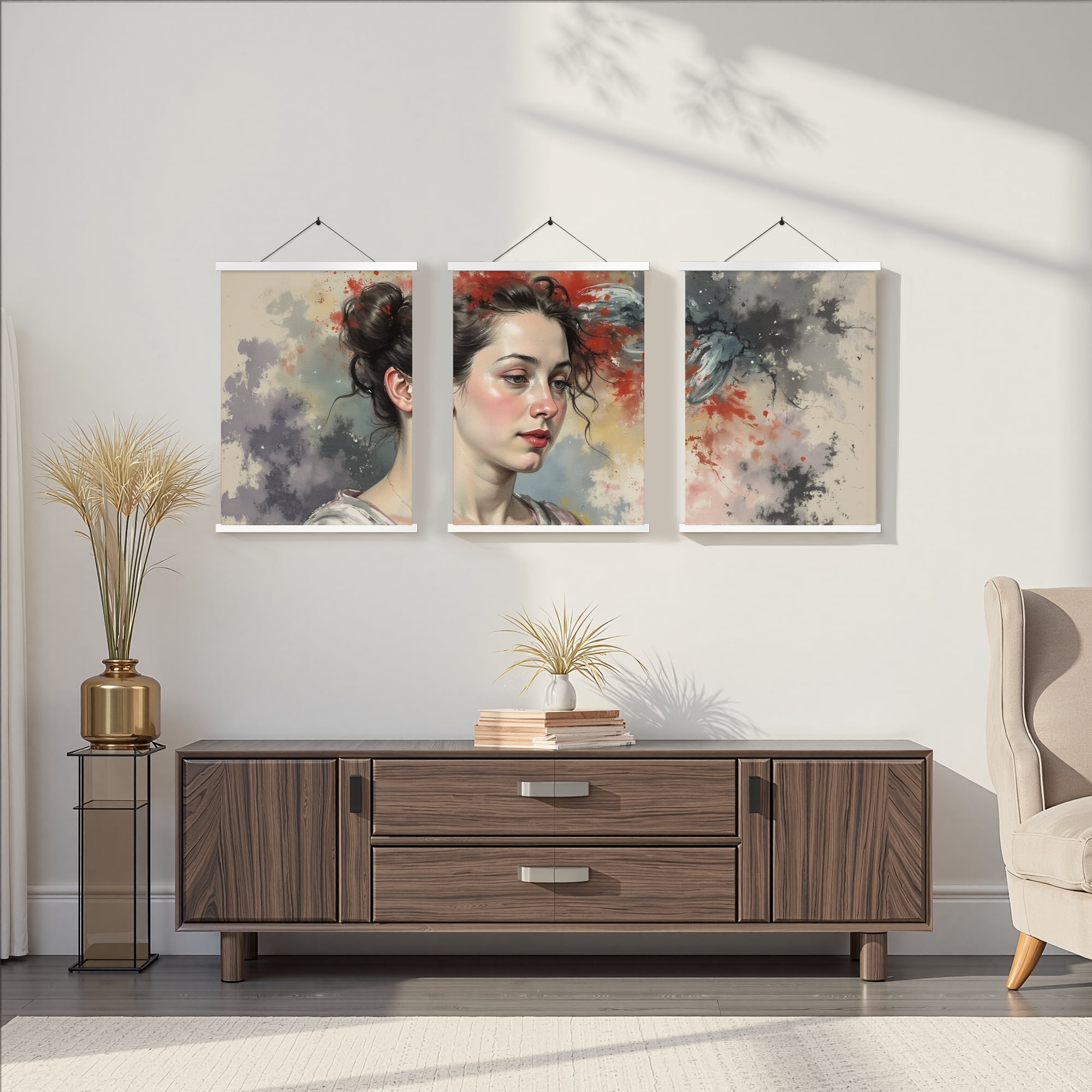 MAYEERTY Modern Abstract Wall Art Painting, Living Room Decor, White Hanging Rod Frame, 15.7"x11.8"
