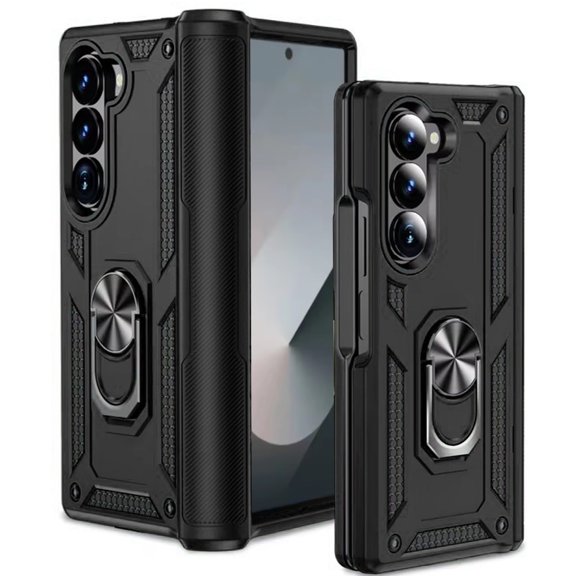 For Samsung Galaxy Z Fold 6 Hybrid Dual Layer with 360 Degree Rotatable Ring Stand Holder Fit Magnetic Car Mount Cover ,Xpm Phone Case [ Black ]