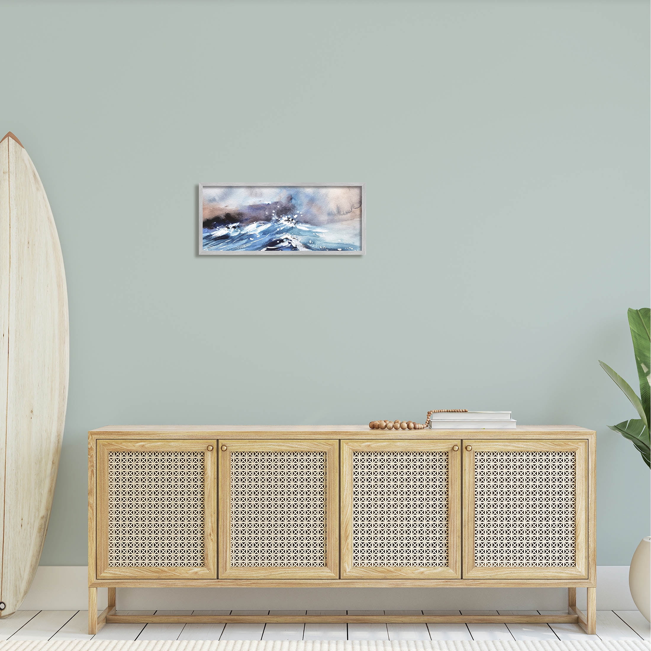 Marine Waves Ocean Weather Coastal Painting Gray Framed Art Print Wall Art