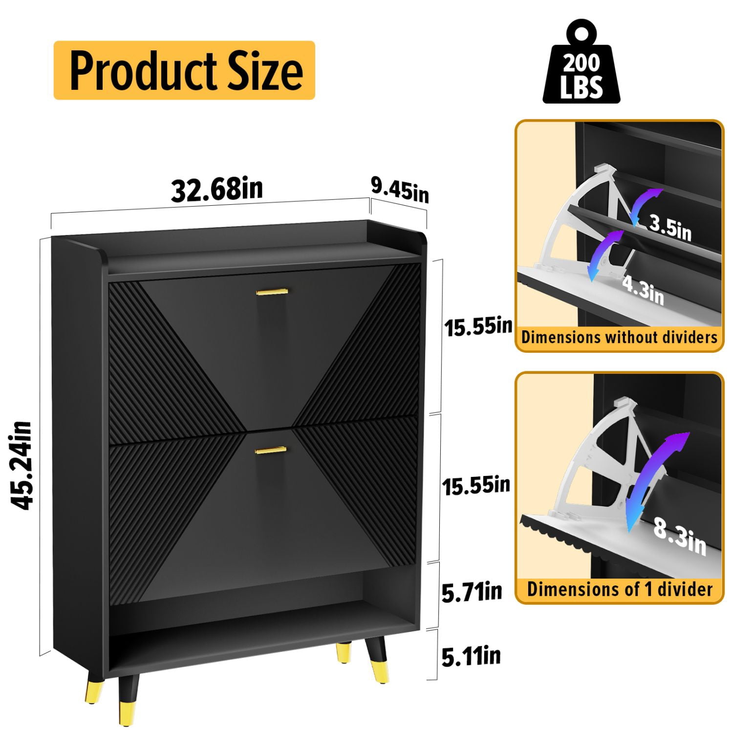 EPOWP Shoe Cabinet with 2 Flip Drawers, Narrow Shoe Storage Cabinet Wooden for Entryway, Hallway, Living Room Entryway