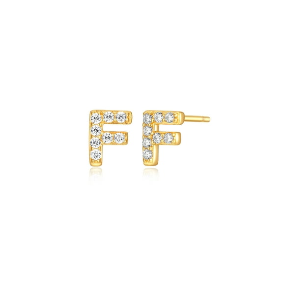 Forever Facets "F" CZ Earrings in Gold over Sterling Silver, Adult Female