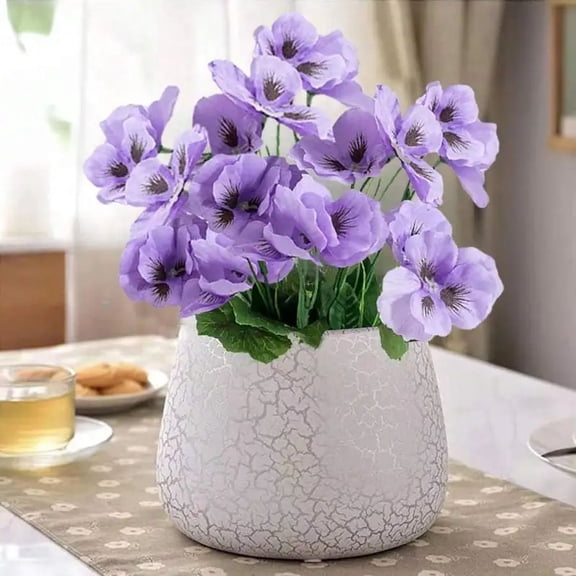 ZOELNIC 6 Bundles Artificial Fake Pansies Outdoors Flowers UV Resistant Silk Pansy Plastic Faux Plants for Home Outside Garden Window Box Farmhouse Planters Front Door Porch Patio Decor, Purple
