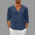 thumbnail image 2 of GigrtiJin Mens Long Sleeve T-Shirt Casual Fall V Neck Solid Color Tops Blouses Plus Size Basic Pullover Undershirt, 2 of 6