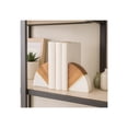 thumbnail image 3 of Stylish Curved Marble Book Ends with Wood Accent - Decorative Book Accessories for Bookshelf or Office - Modern Bookend for Home Library, Desk, or Coffee Table Decor - Set of 2, 5", White & Brown, 3 of 10