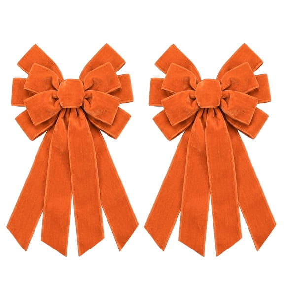 Hying 2PCS Large Orange Bow for Wreath, Fall Solid Wreath Bows Autumn Bow for Front Door