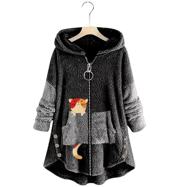 Puntoco Tops de abrigo con capucha de manga larga y bolsillos casuales de talla grande para mujer Puntoco Puntoco-1