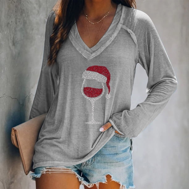Pntutb moda mujer casual con cuello en V blusa de perforación caliente camiseta de manga larga tops de otoño Pntutb Pntutb-6058