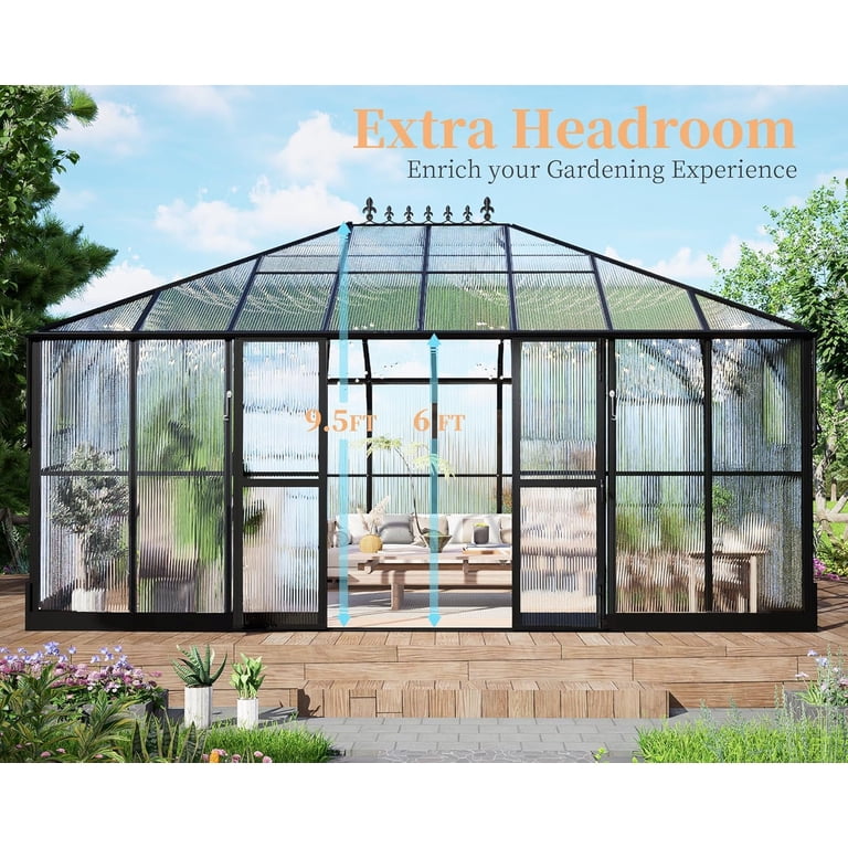 16x12 FT Outdoor Greenhouse With Windows HOWE 16x12 FT Polycarbonate 16x12-ft-outdoor-greenhouse-with-windows-howe-16x12-ft-polycarbonate