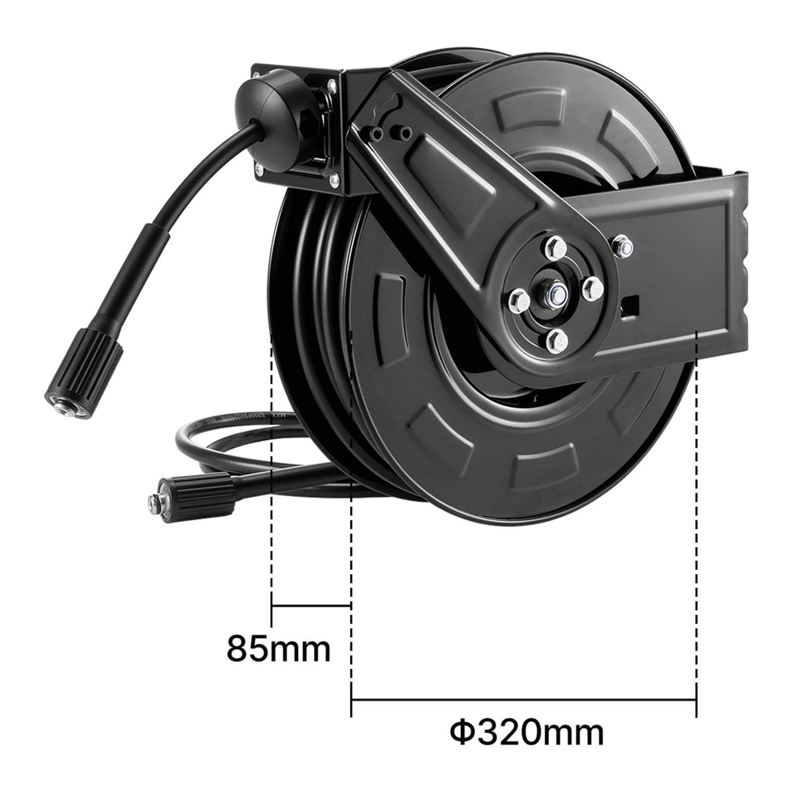 KFFKFF Pressure Washer Hose Reel, 60 ft x 1/4 inch Retractable Steel Reel for Power Washing, 4000 PSI Max, Auto-Rewind, Wall or Floor Mount for Vehicle, Garden, and Surface Cleaning