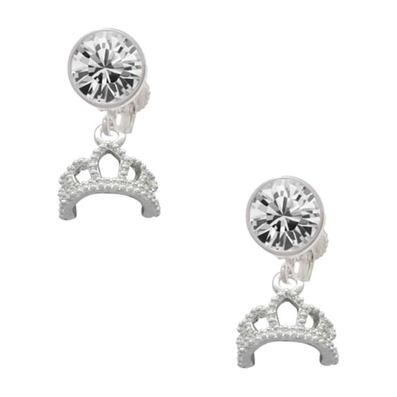 Silvertone Tiara Clear Crystal Clip On Earrings