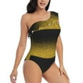 thumbnail image 3 of Cauagu Gold Glitter Gradient Print Women's Sexy One Piece Swimsuits One Shoulder Ruffle Tummy Control Bathing Suit Slimming Swimwear-Small, 3 of 6