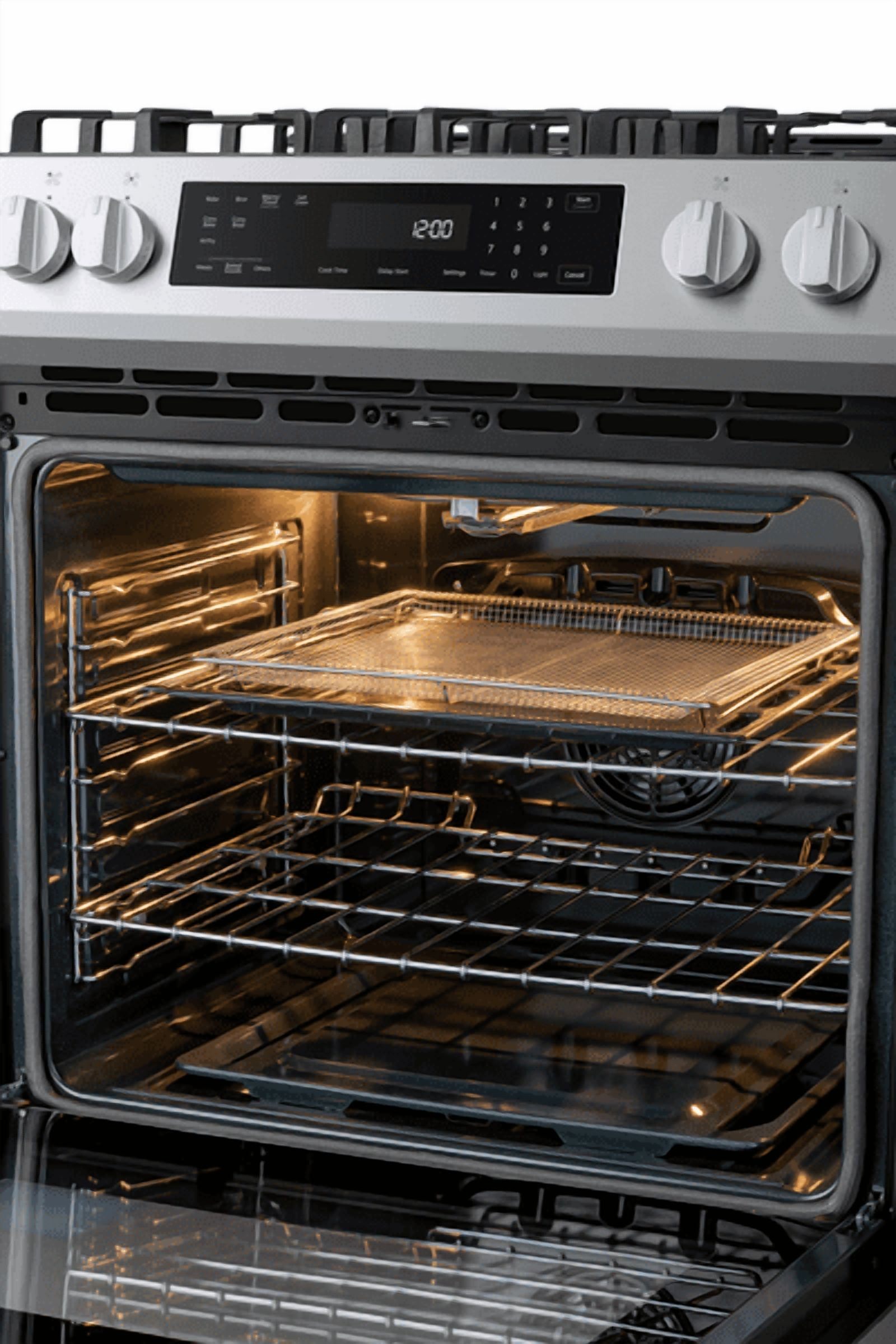 Kenmore 5.6 cu. ft. Front-Control 5 Burner Convection Gas Range with Oven, Storage Drawer, Large Window, Dishwasher Safe Cast Iron Grates