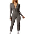 thumbnail image 1 of Women Yoga Jumpsuits Workout Ribbed Long Sleeve Zip Front Sport Jumpsuits, 1 of 6