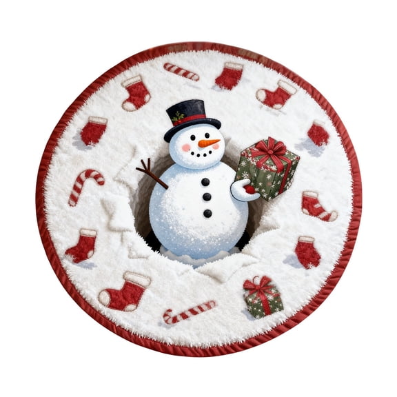 Christmas Optical Illusion Rug - Santa Claus Quilted Round Mat with 3D Depth Pattern, Non- Holiday Decor for Entryway, Living Room and Bedroom, Xmas Decorations