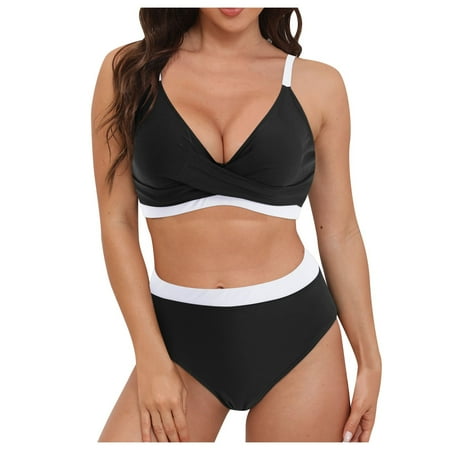 adviicd Sporty Color Block High-Waisted Bikini Set for Women with Cheeky High Cut  S