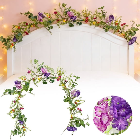 NANDIYNZHI Easter Egg Garland with Spring Flowers, Long Artificial Rustic Egg Floral Vine String Garland for Easter Wreath Making Spring Party Supply