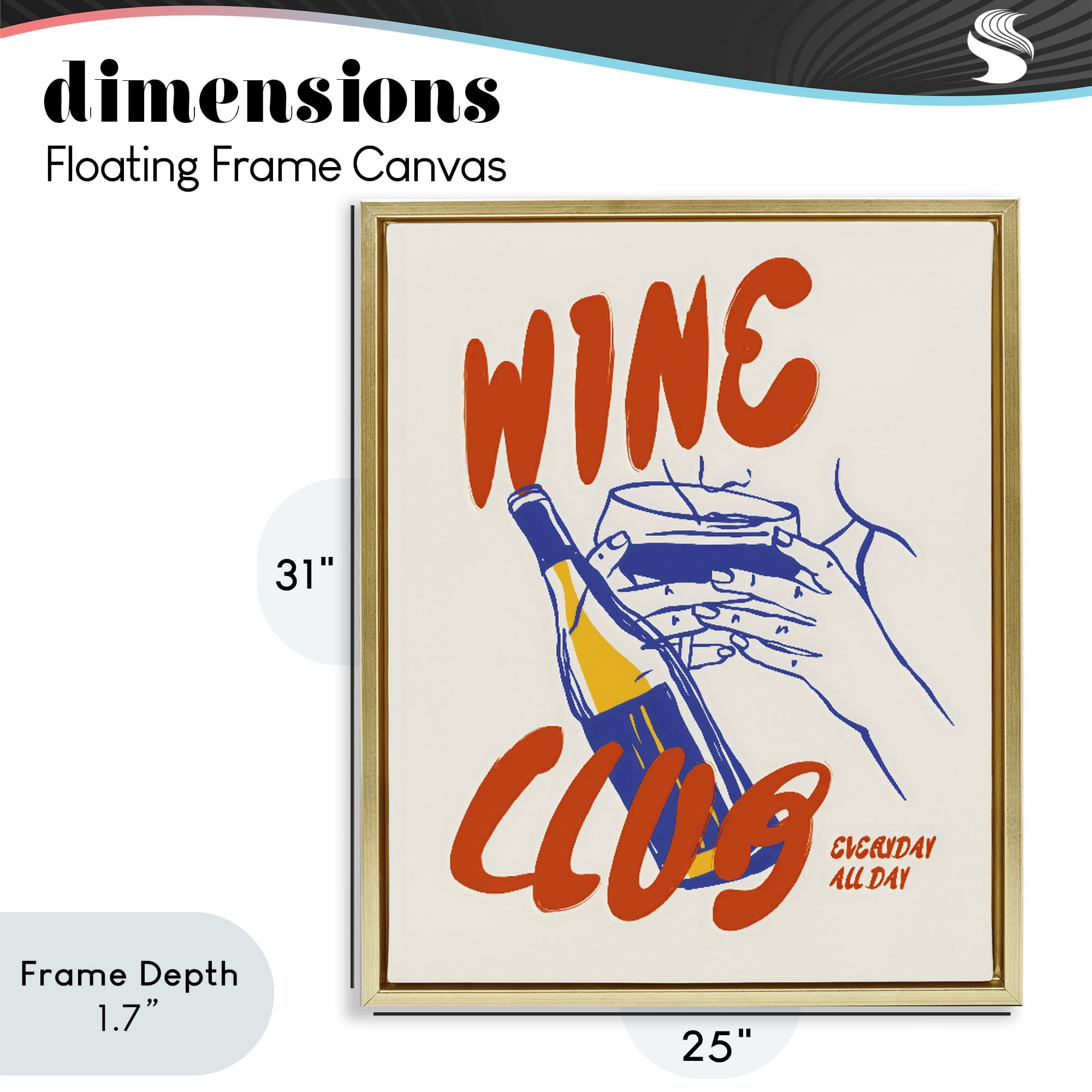 Stupell Industries Wine Club Every Day Gold Framed Floater Canvas Wall Art, design by The Prints Vibe