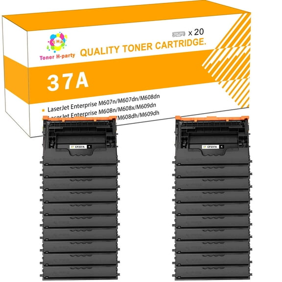 Toner H-Party 20-Pack Compatible Toner Cartridge for HP 37A CF237A LaserJet Enterprise M607n M607dn M608dn M608n M609dn M609dh, MFP M632h M632fht M631z M633fh Black