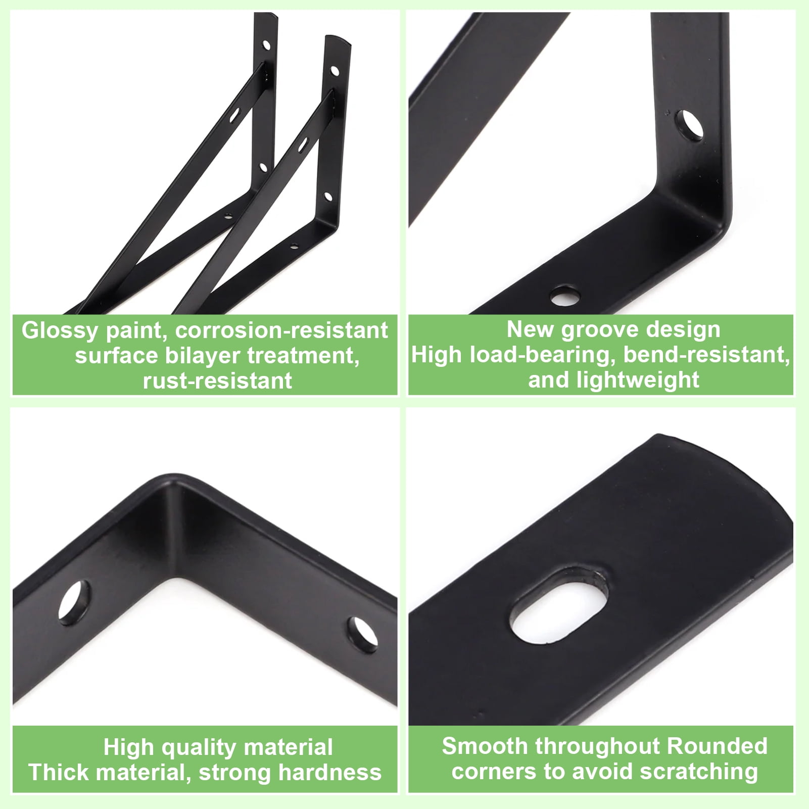Armscye 14 Pack Heavy Duty Shelf Brackets, 8 inch Wall Mount L-Shaped Shelf Bracket for Floating, Black Metal Shelf Brackets with Screws, 90 Degree Triangle Corner Brace Joint Angle Bracket