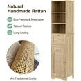 thumbnail image 3 of 67" H Natural Bathroom Storage Cabinet with Rattan Doors and Slide Storage, Tall Narrow Freestanding Tower Cabinets with Adjustable Shelves for Kitchen, Living Room, Dining Room, 3 of 9