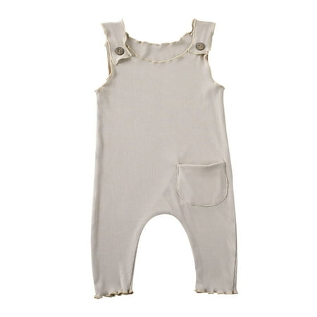 

ZIYIXIN Newborn Baby Boy Girl Sleeveless Romper Solid Color Jumpsuit One Piece Overalls Summer Clothes Khaki 3-6 Months