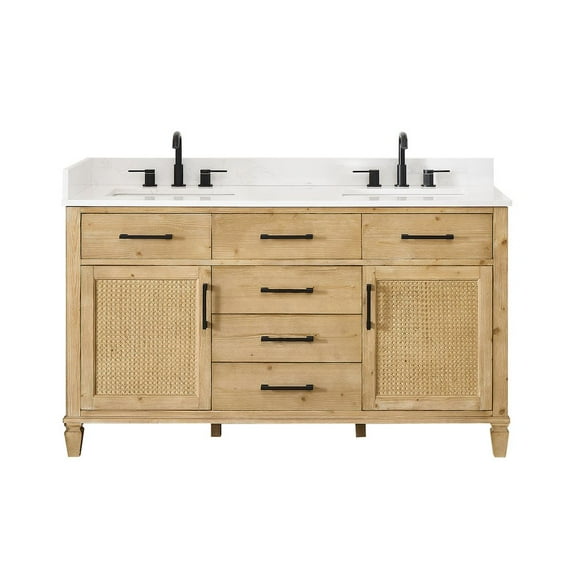 Altair-13 60" Double Bathroom Vanity in with Grain White Engineered Stone Countertop