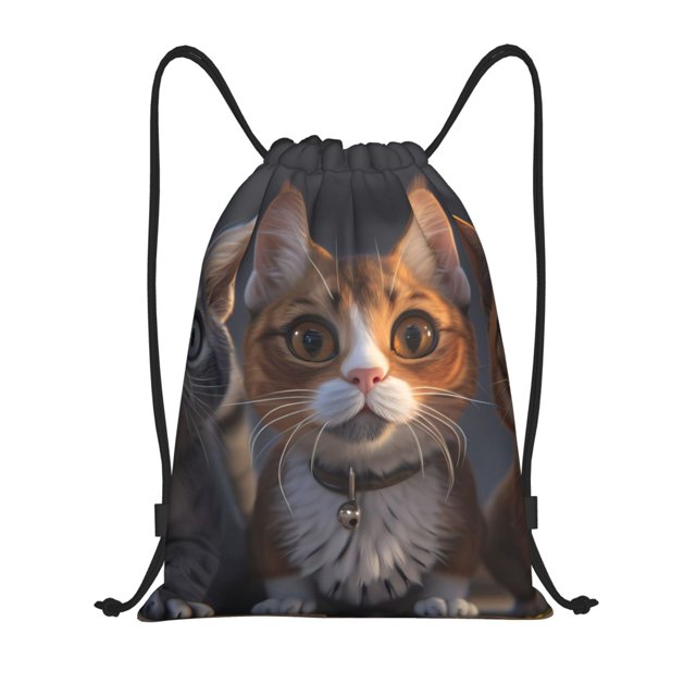 Xecao Wide Eyed Cartoon Cats Pattern Sports Drawstring Backpack - String Swim Gym Bag with Wet Proof Pocket for Women&Men-Medium