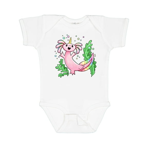 Inktastic Axolotl Unicorn with Rainbow Tail, Bubbles and Seaweed. Boys or Girls Baby Bodysuit
