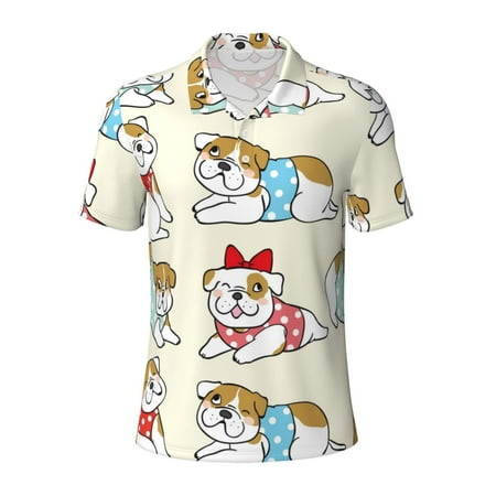 Balery Cute Bull Dog Printed Men’s Short Sleeve Polo Shirt Midweight Men s Shirt Golf Polo shirts -Large