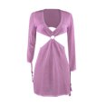 thumbnail image 4 of Vestido de color sólido de manga larga con cuello en V de suéter de punto de playa con falda sexy para mujer Pompotops  qwe12411, 4 of 5
