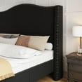 thumbnail image 3 of Merluxy Platform Bed Frame Tall Headboard Upholstered Bed with Velvet Nailhead Trim Arched Wingback,Full,Black, 3 of 9