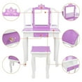 thumbnail image 3 of Ktaxon Kids Snowflake Pattern Wooden Vanity Desk w/ Folding Mirror,Stool,Drawer Purple, 3 of 9