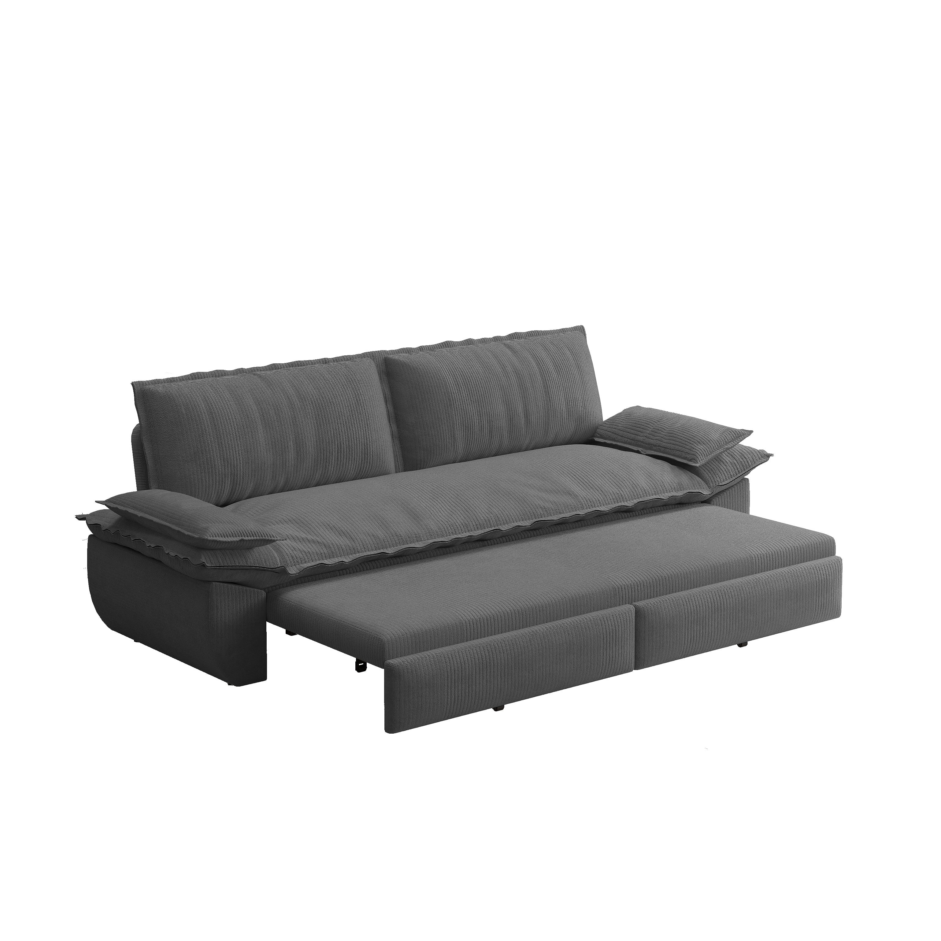 3-in-1 Queen Convertible Sleeper Sofa Bed, 73.2" Corduroy Pull Out Couch with Extra Deep Seat & Pillow Top Armrests, Modern Folding Futon Lounge, Dark Grey