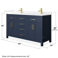 thumbnail image 4 of Beckett 60" Dark Blue Double Vanity & White Quartz Top (1-Hole) & Gold Trim, 4 of 5