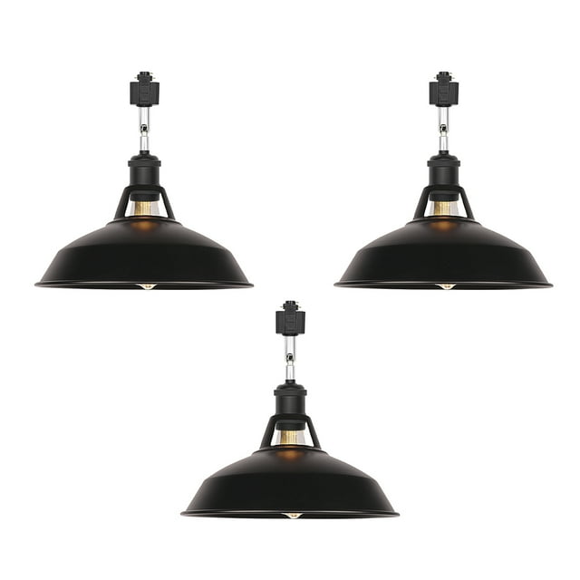 FSLiving H-Type Track Lighting E26 Base Industrial Adjustable Angle Lamp Black Metal Shade with Matte Black Socket Track Light Fixture for Slope Ceiling Gimbal,Bulb and Track Not Included - 3 Lights