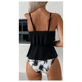 thumbnail image 2 of Black Ruffled Halter Tankini Top with Palm Print Bottoms, 2 of 6