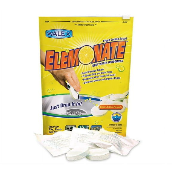 Walex Elemonate RV & Marine Grey Holding Tank Deodorizer - Deodorizes and Dissoves Organic Material Within Grey Tanks - 5 tablets/treatments - Lemon Fragrance