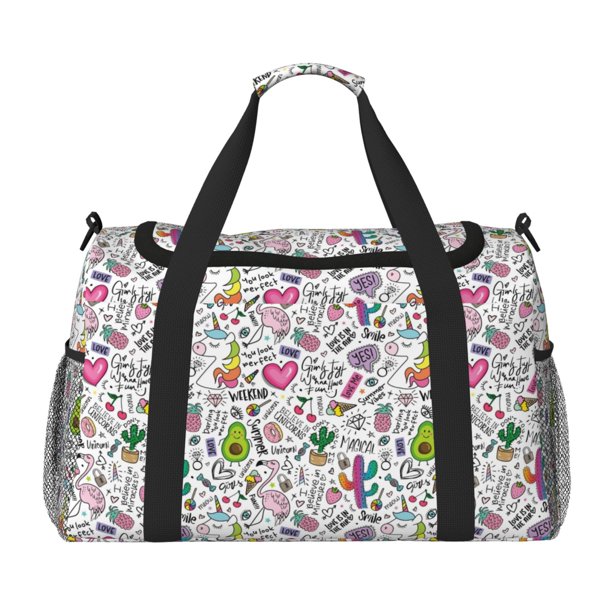 Fotbe Fun Animal with Unicorn Bolsa de Viaje con Estampado, Bolsa de Fin de Semana para Mujer con Compartimento para Zapatos, Bolsa de Gimnasio con Bolsillo Húmedo