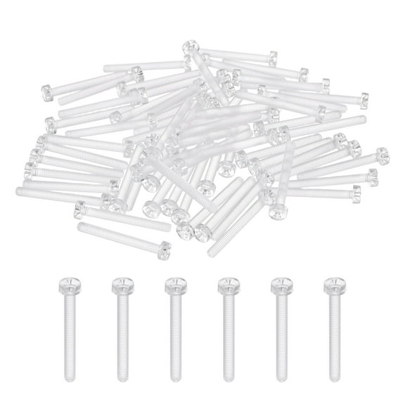 Uxcell 50Pcs Clear Acrylic Screws, M3x25mm PC Plastic Phillips Round Head Bolts