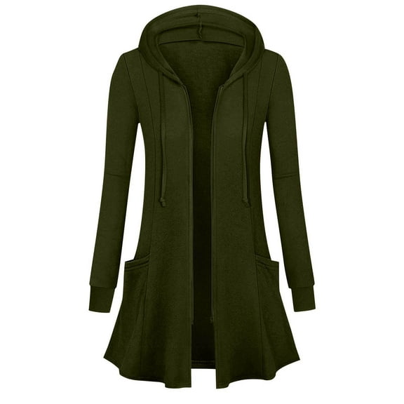 Kilaqueen Womens Zip Up Long Hoodie Jacket Lightweight Tunic Hooded Sweatshirt Casual Fall Solid Color Open Front Cardigan Coats with Pockets