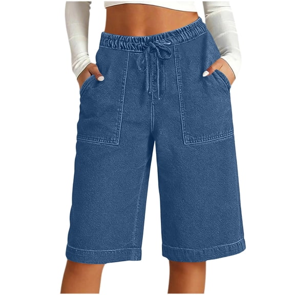 Livrdious Women's Jean Shorts High Waisted Stretchy Bermuda Denim Shorts Summer Casual Drawstring Elastic Waist Jean Shorts, S-2X